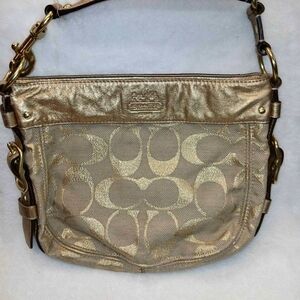 Coach Metallic Gold Signature Canvas Shoulder Bag